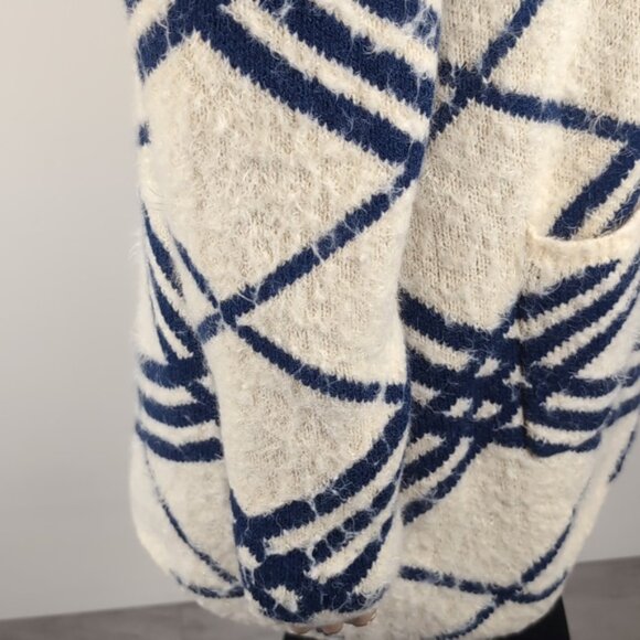 Orange Fashion Village Fuzzy Faux Fur Cardigan Sweater Hooded Plaid Knit Cape - Picture 8 of 13